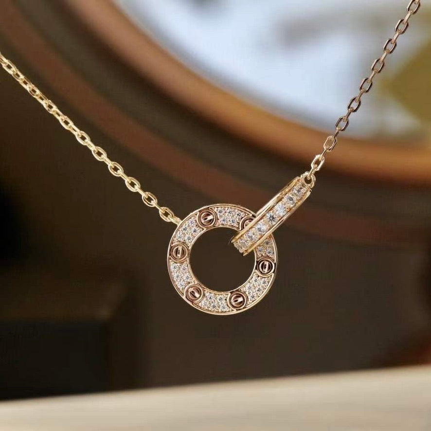 [Lumi Jewels]LOVE 7.6MM NECKLACE ROSE GOLD AND SILVER  FULL DIAMOND