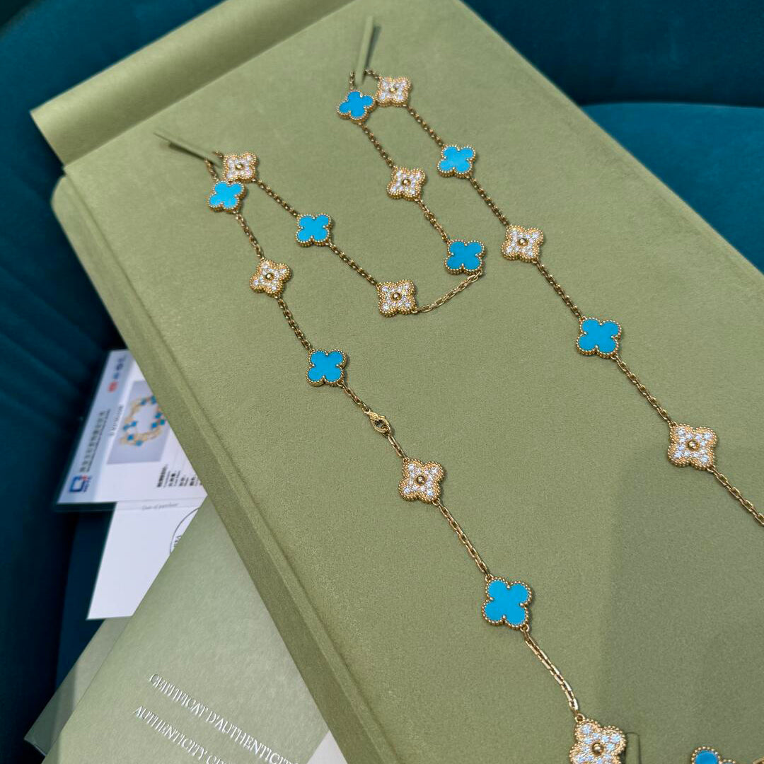 [Lumi Jewels]CLOVER 20 MOTIFS TURQUOISE DIAMOND NECKLACE