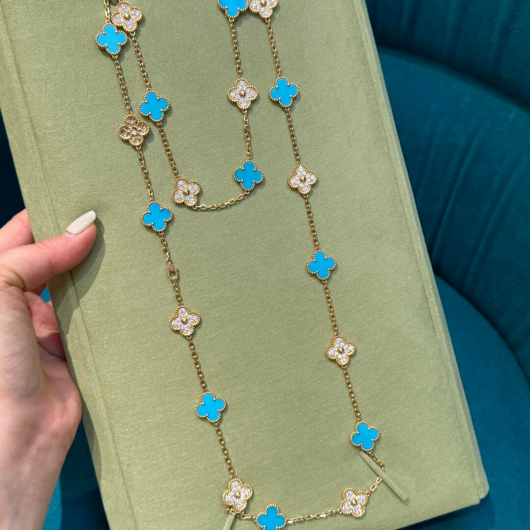 [Lumi Jewels]CLOVER 20 MOTIFS TURQUOISE DIAMOND NECKLACE