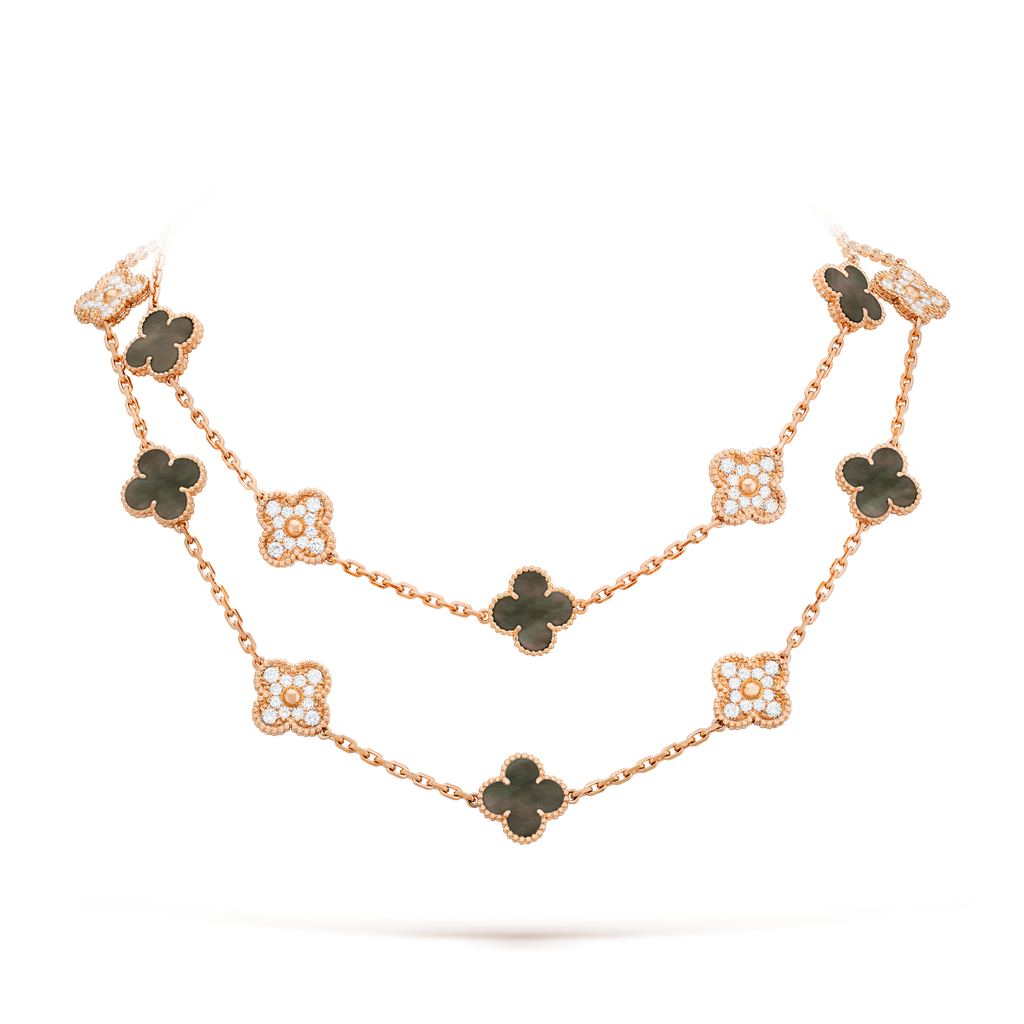 [Lumi Jewels]CLOVER 20 MOTIFS DARK MOP DIAMOND  NECKLACE