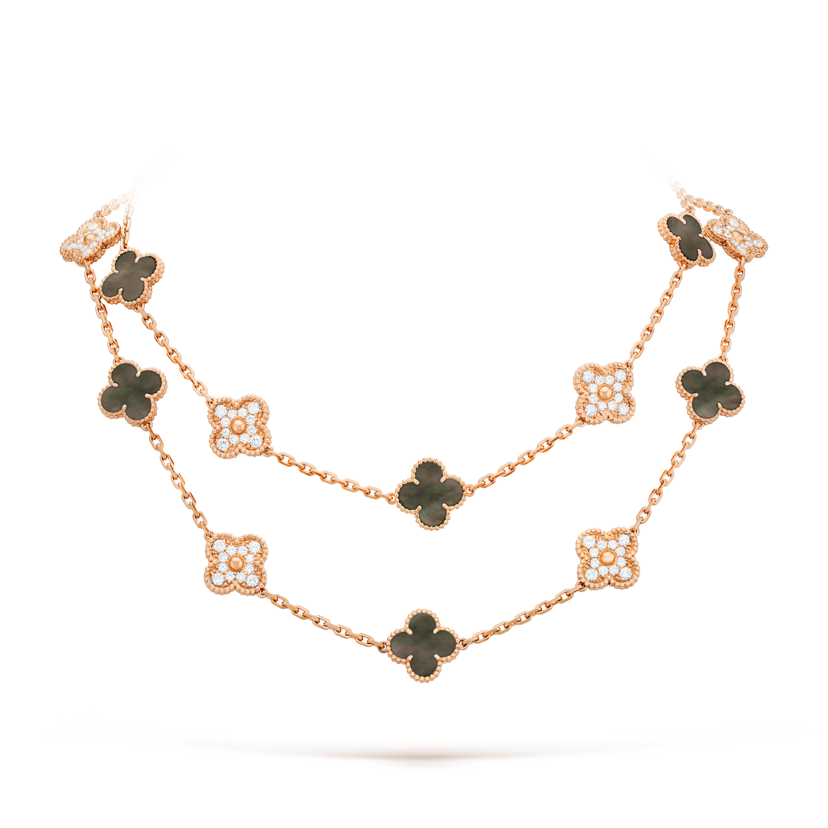 [Lumi Jewels]CLOVER 20 MOTIFS DARK MOP DIAMOND  NECKLACE