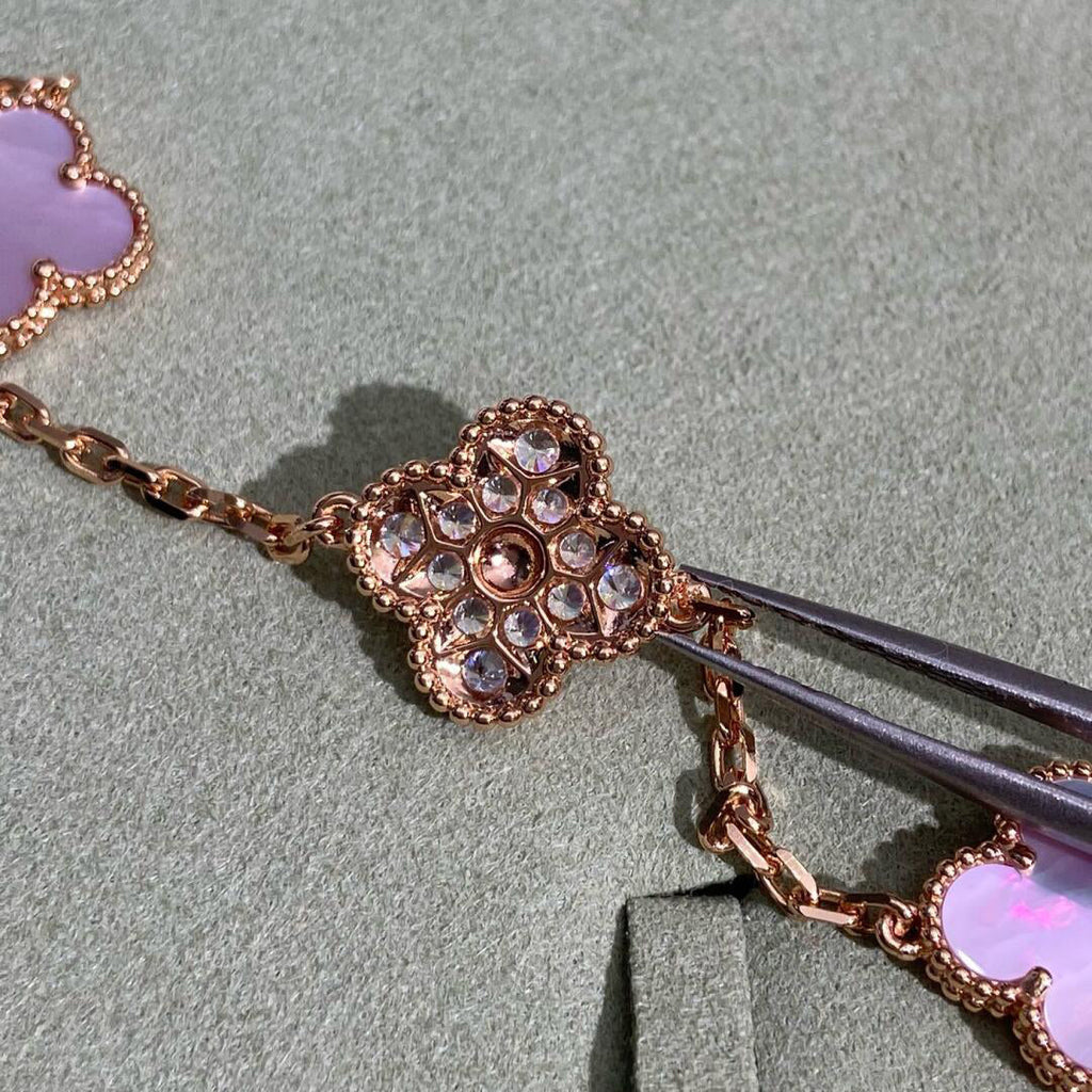 [Lumi Jewels]CLOVER 10 MOTIFS DIAMOND PINK MOP NECKLACE