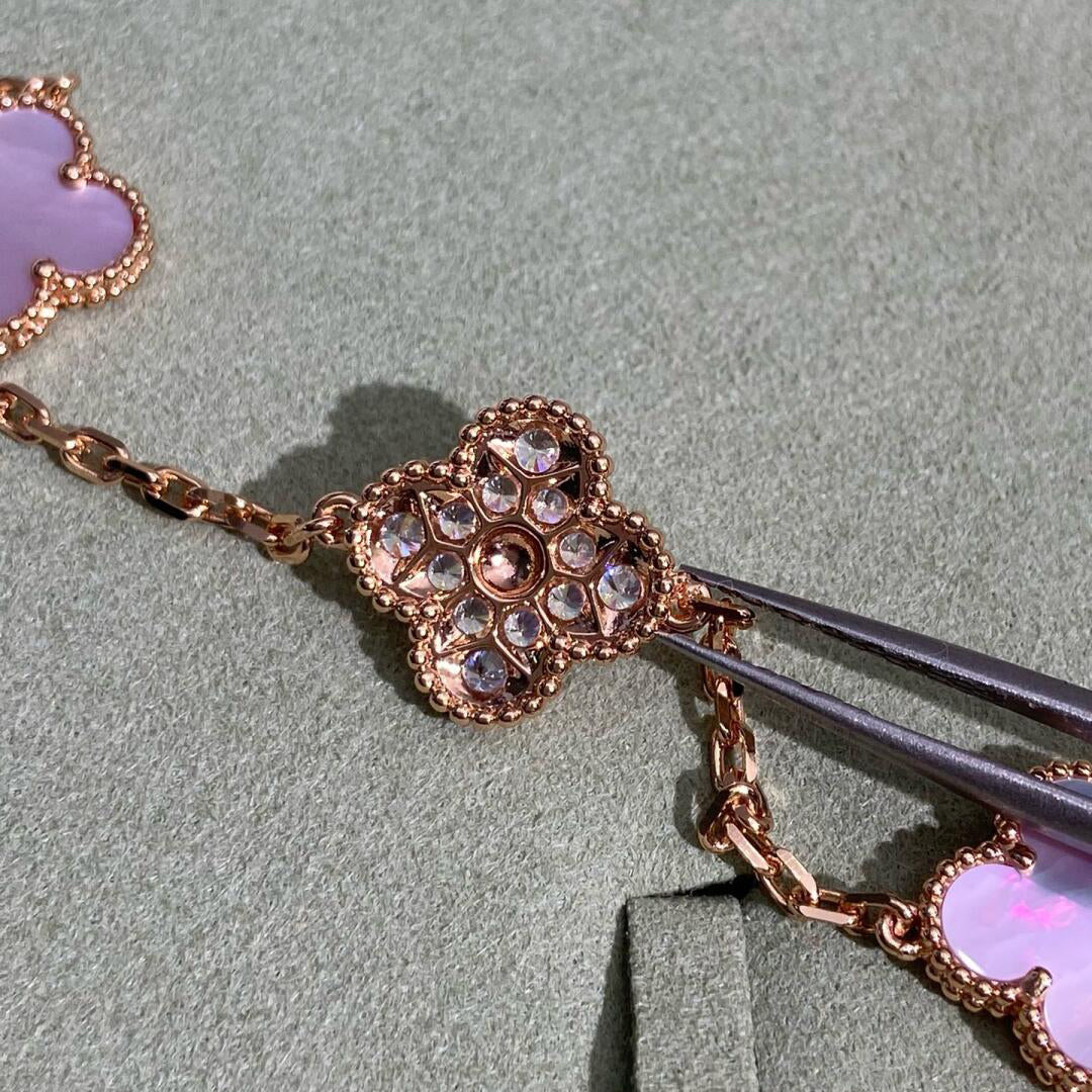 [Lumi Jewels]CLOVER 10 MOTIFS DIAMOND PINK MOP NECKLACE