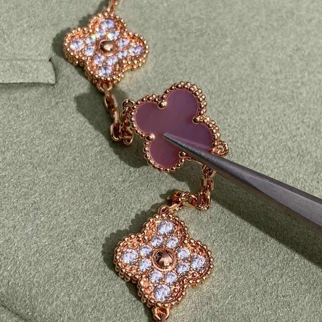 [Lumi Jewels]CLOVER 10 MOTIFS DIAMOND PINK MOP NECKLACE