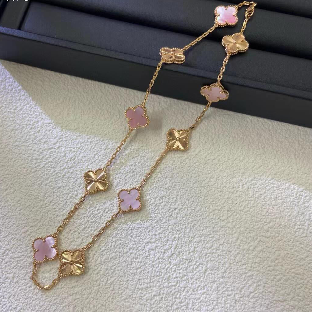 [Lumi Jewels]CLOVER 10 MOTIFS  LASER PINK MOP NECKLACE