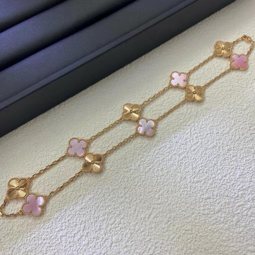 [Lumi Jewels]CLOVER 10 MOTIFS  LASER PINK MOP NECKLACE