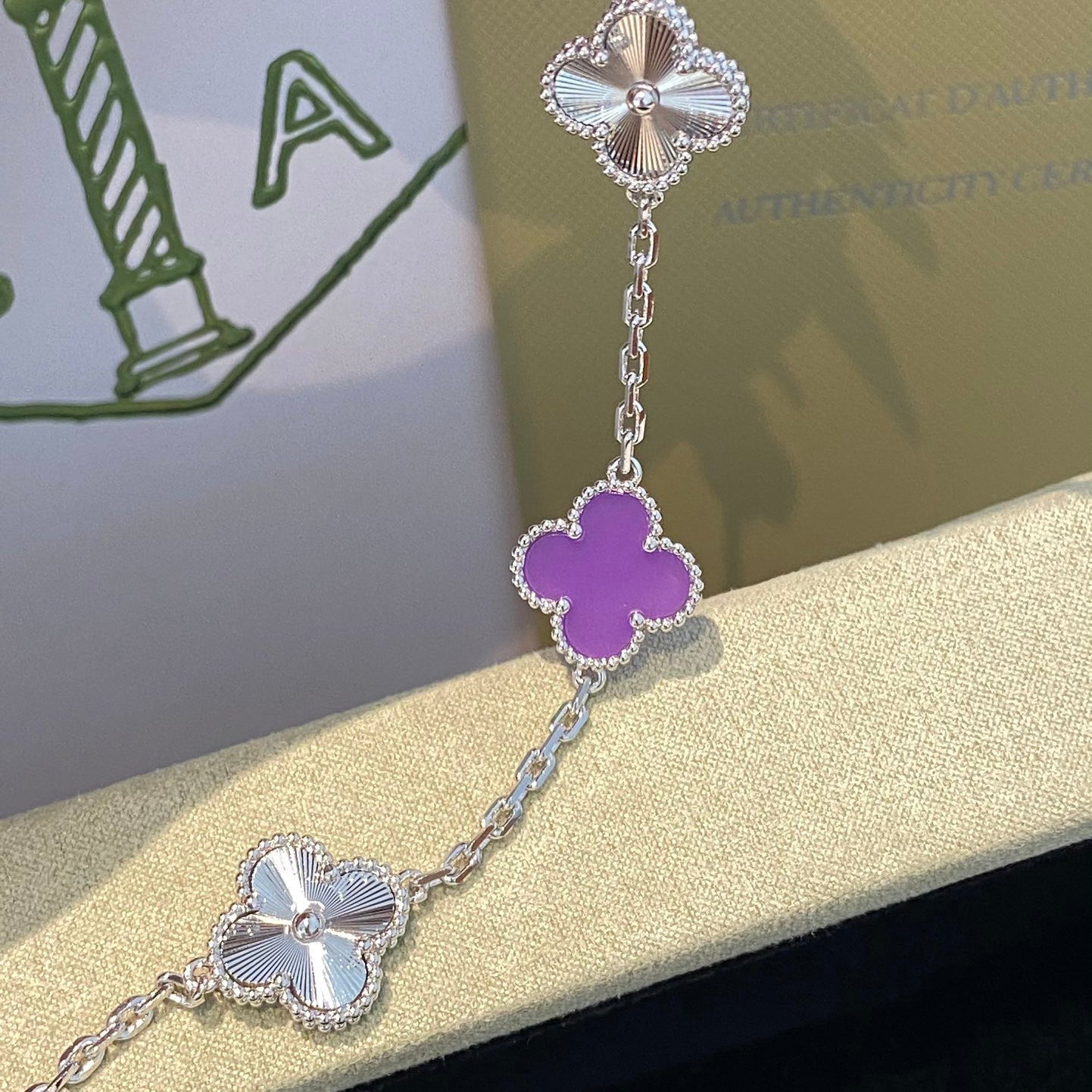 [Lumi Jewels]CLOVER  5 MOTIFS  PURPLE VIOLET BRACELET SILVER