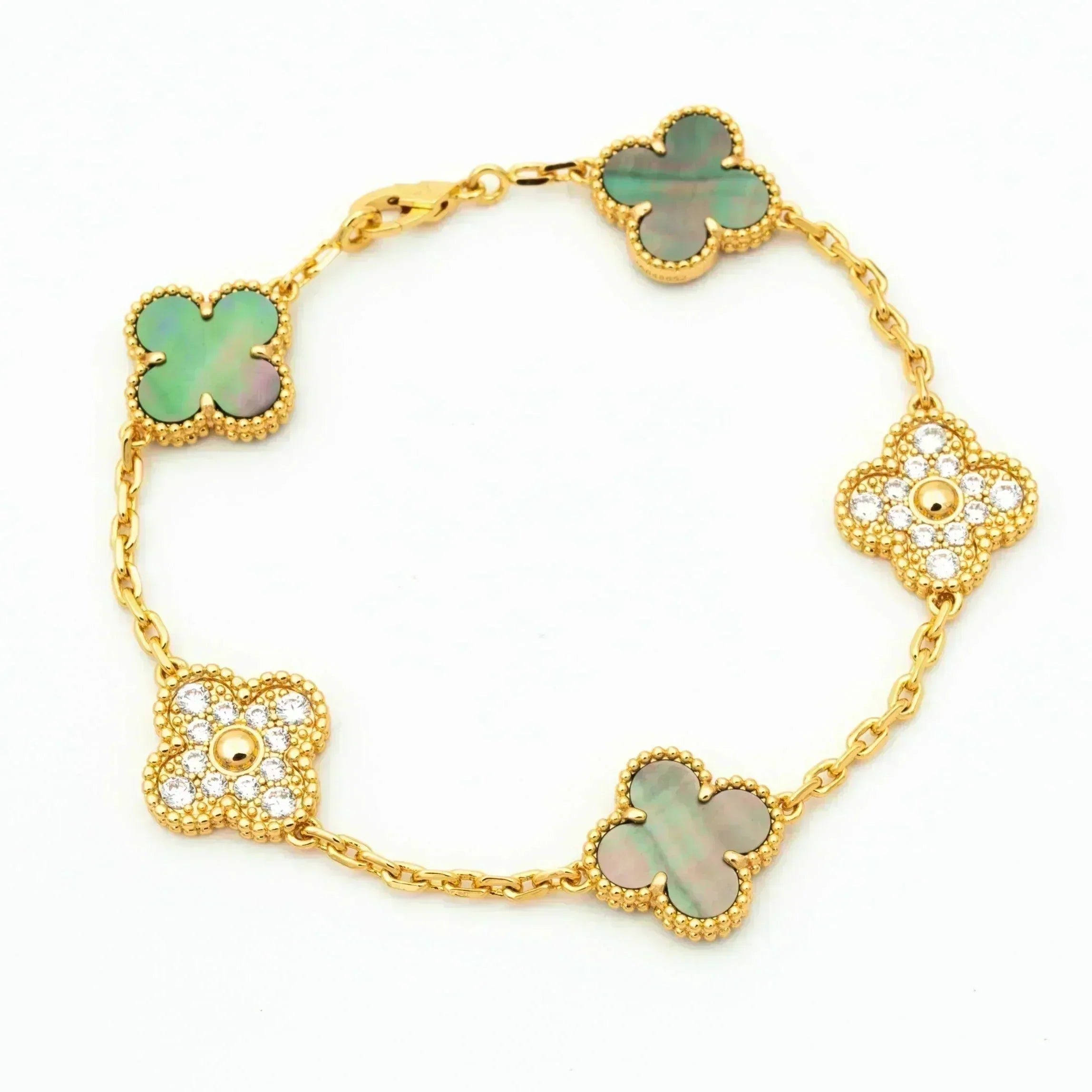 [Lumi Jewels] CLOVER 5 MOTIF GRAY MOP BRACELET COLLECTION
