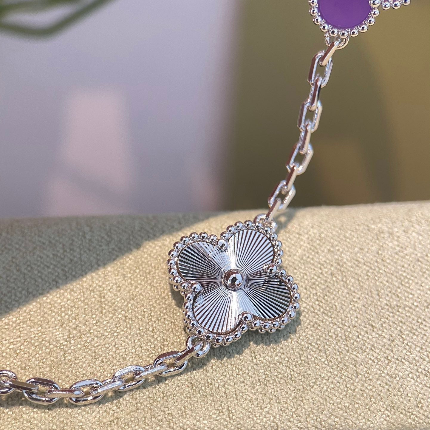 [Lumi Jewels]CLOVER  5 MOTIFS  PURPLE VIOLET BRACELET SILVER