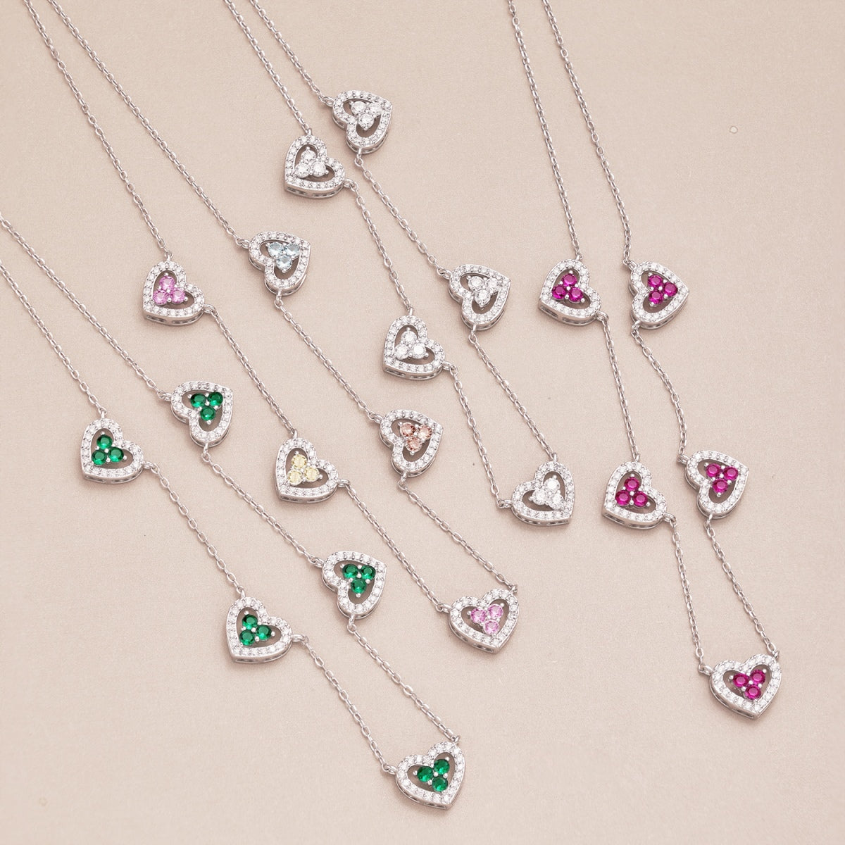[Lumi Jewels]Sparkling Five Heart Necklace