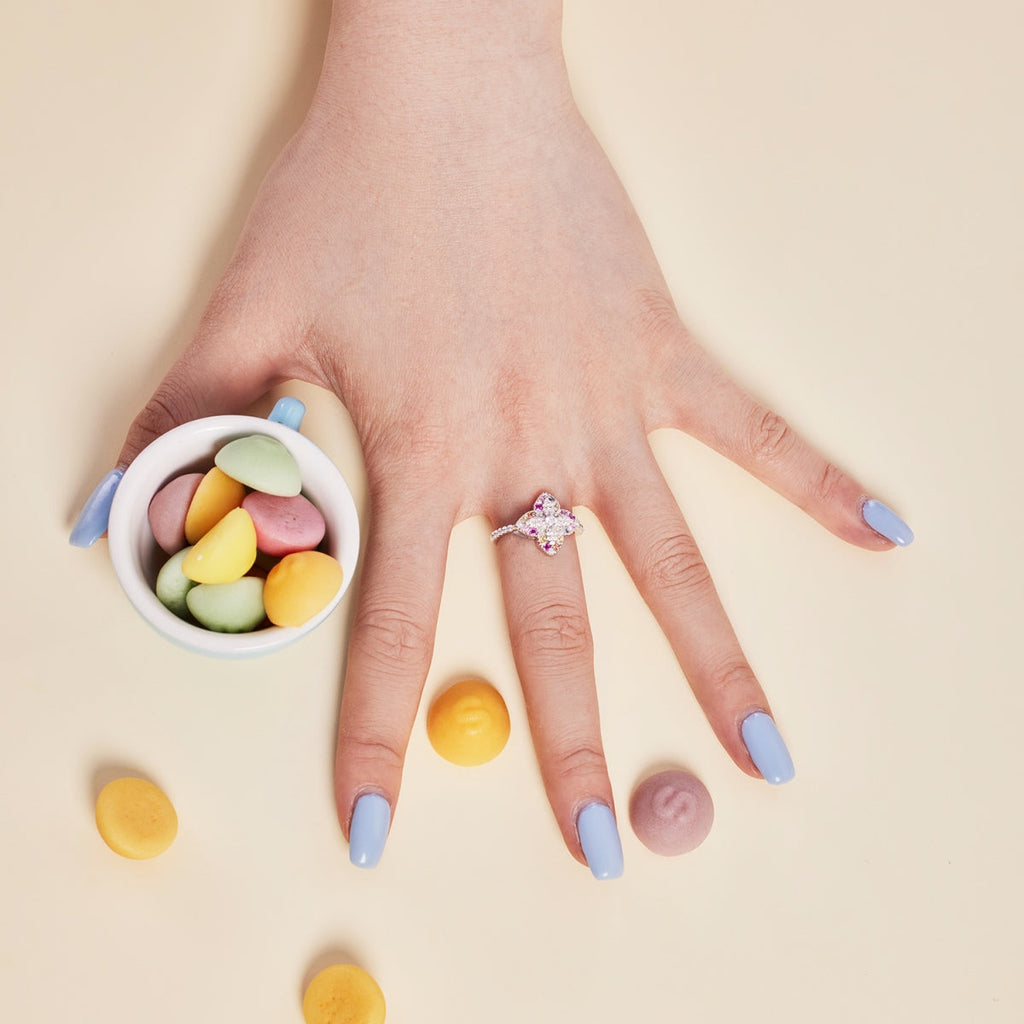 [Lumi Jewels]Luxurious Colorful Flower Shape Banquet Ring