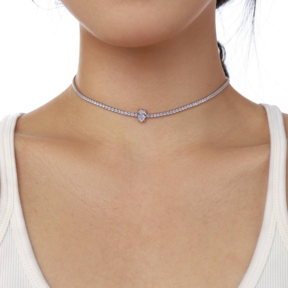 [Lumi Jewels]1.0 carat Unique Pear Cut Tennis Necklace