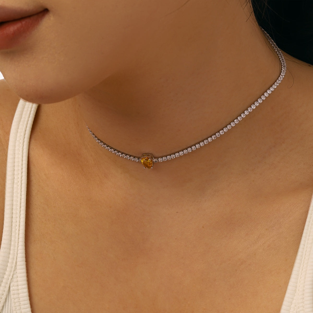 [Lumi Jewels]1.0 carat Unique Pear Cut Tennis Necklace