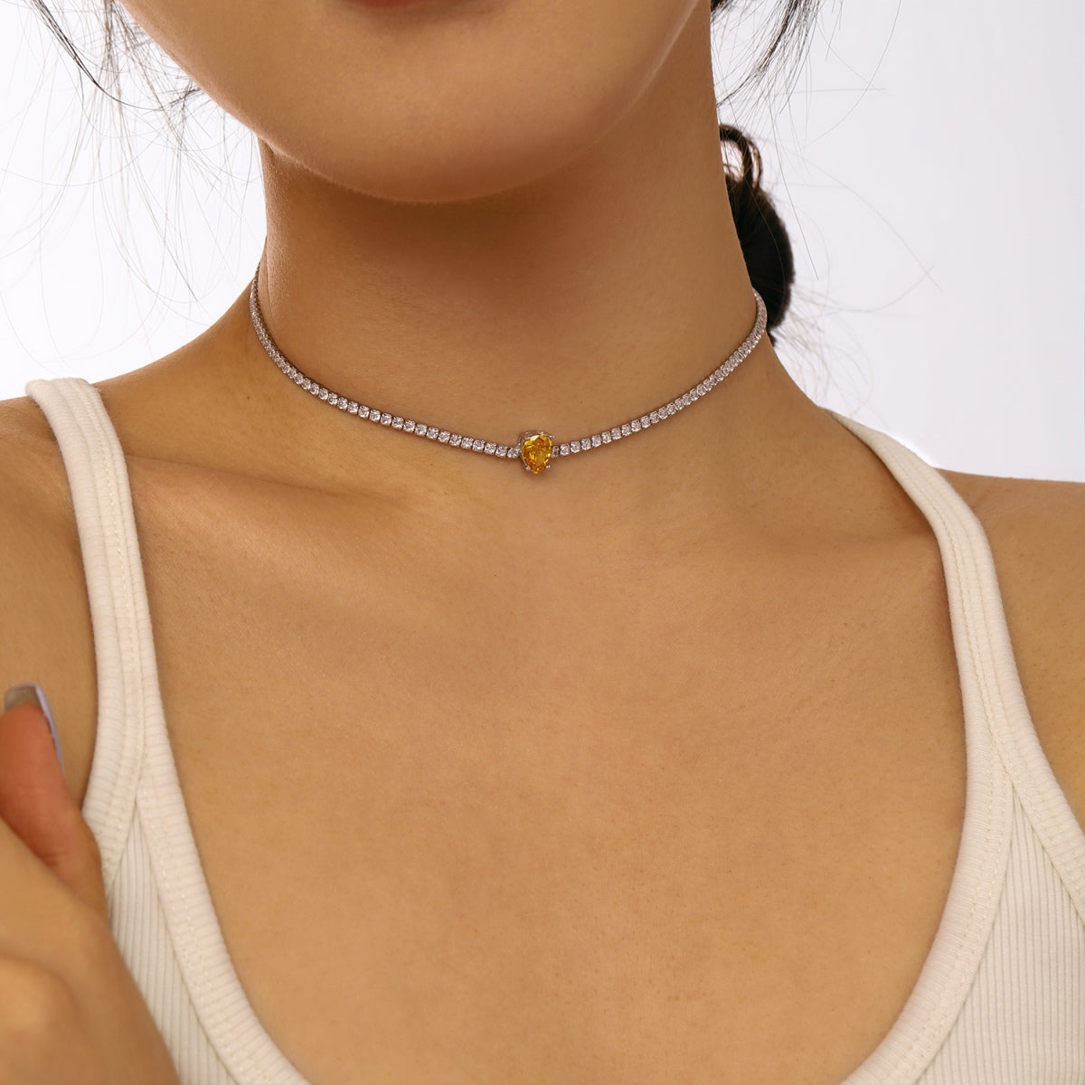 [Lumi Jewels]1.0 carat Unique Pear Cut Tennis Necklace