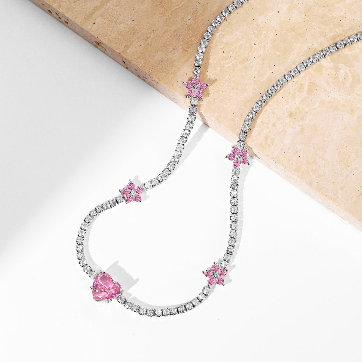 [Lumi Jewels]Dazzling Pink Heart Flower Necklace