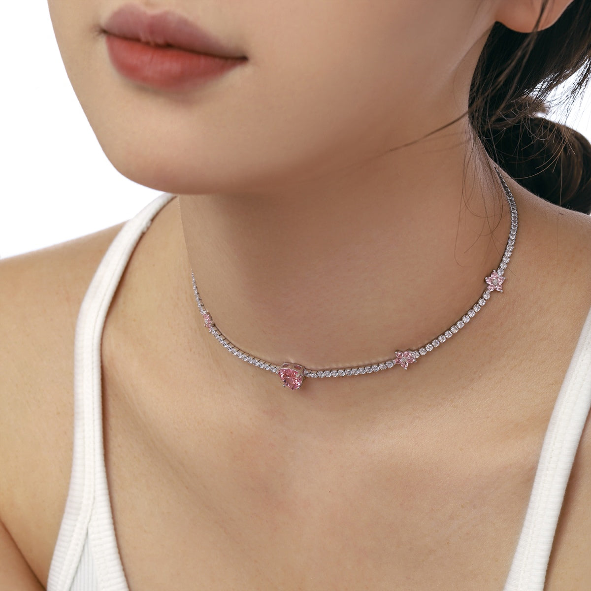 [Lumi Jewels]Dazzling Pink Heart Flower Necklace
