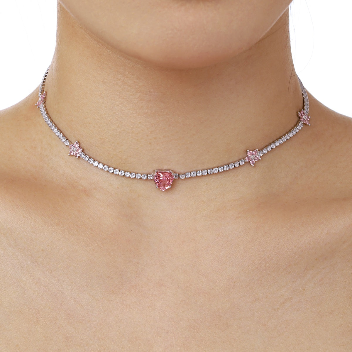 [Lumi Jewels]Dazzling Pink Heart Flower Necklace