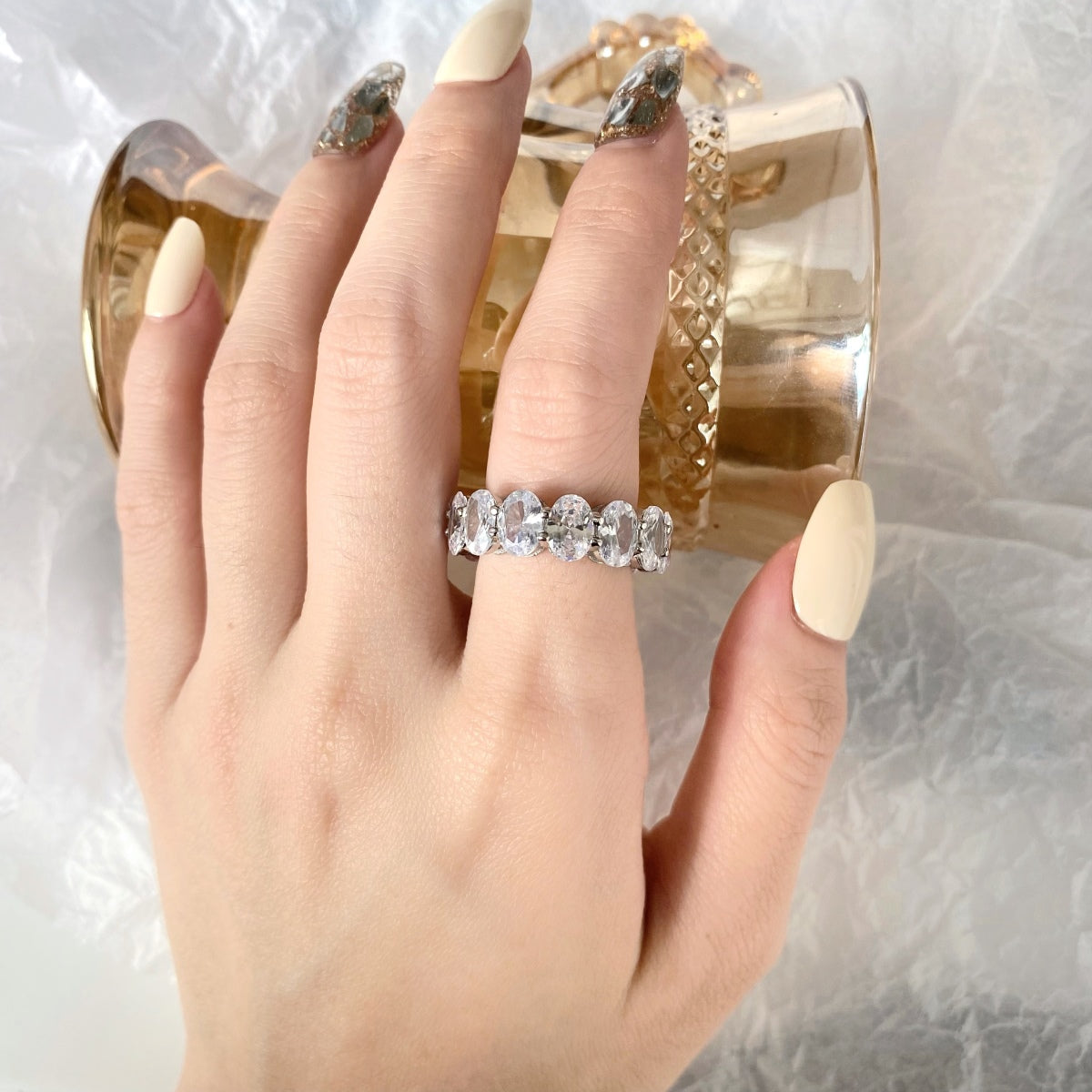 [Lumi Jewels]Dainty Elongated Cushion Cut Tennis Ring