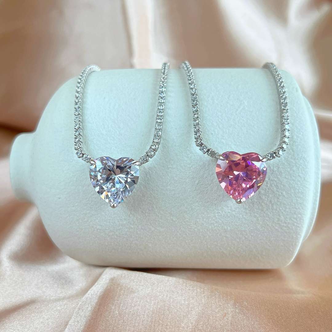 [Lumi Jewels]8.0 Carat Versatile Colorful Sweet Heart-Shaped Tennis Necklace