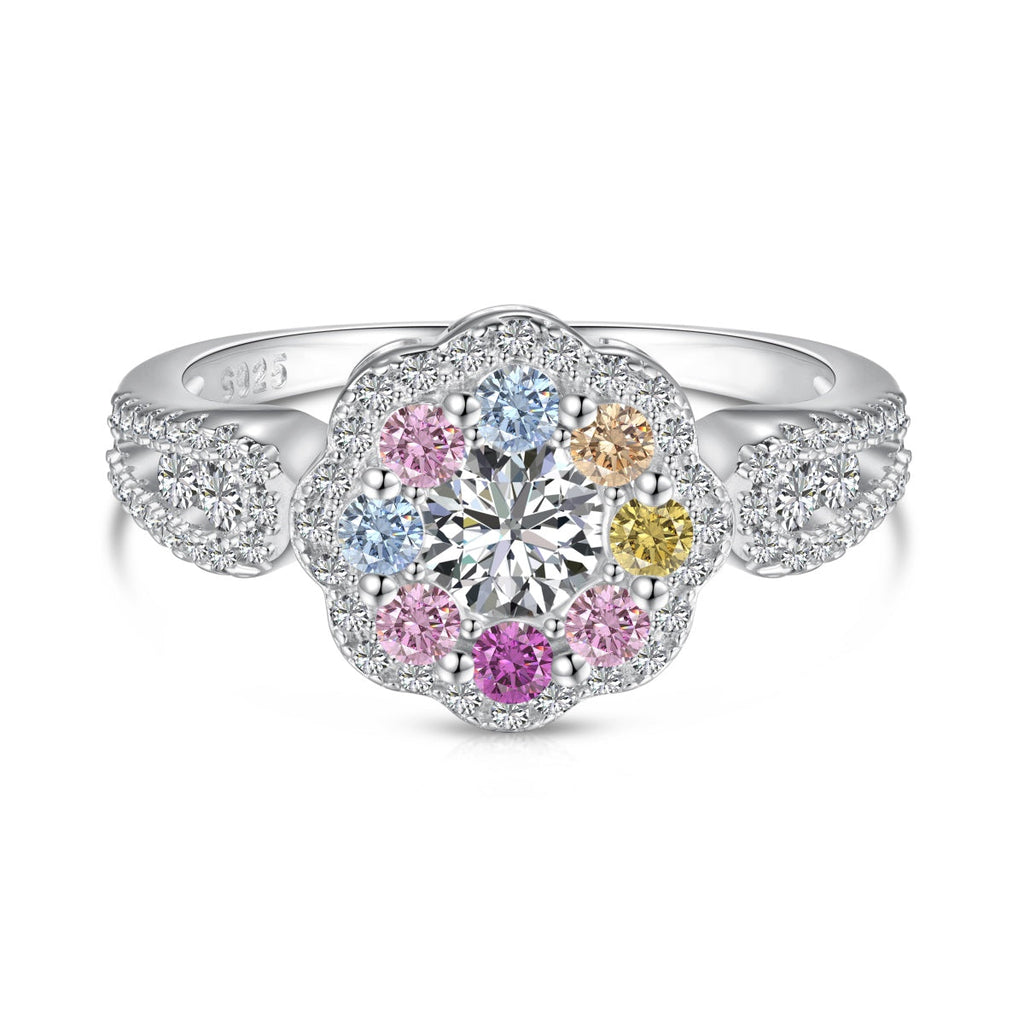 [Lumi Jewels]Delicate Colorful Round Cut Flower Shape Wedding Ring