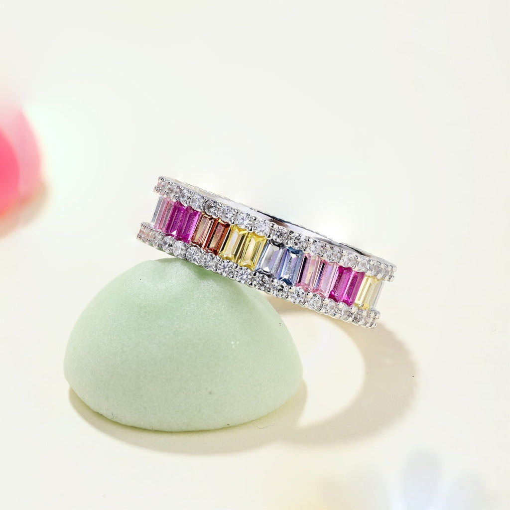 [Lumi Jewels]Dainty Kaleidoscopic Emerald Cut Daily Ring
