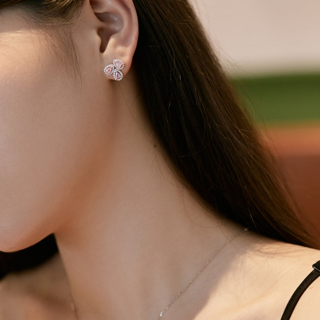 [Lumi Jewels]Ornate Flower Shape Pear Cut Lover Earrings