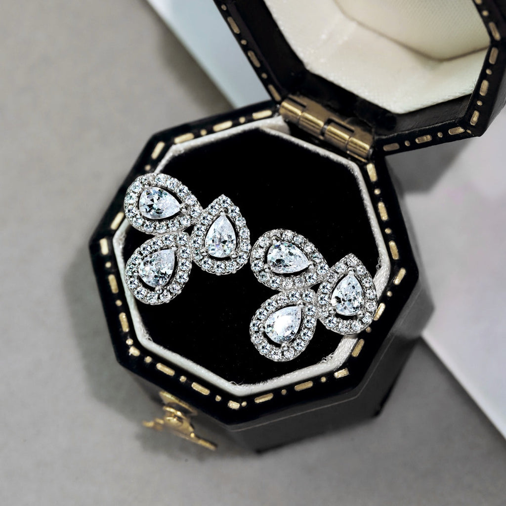 [Lumi Jewels]Ornate Flower Shape Pear Cut Lover Earrings