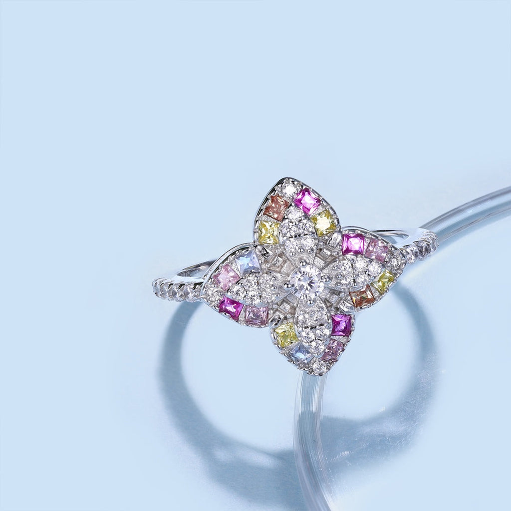 [Lumi Jewels]Luxurious Colorful Flower Shape Banquet Ring