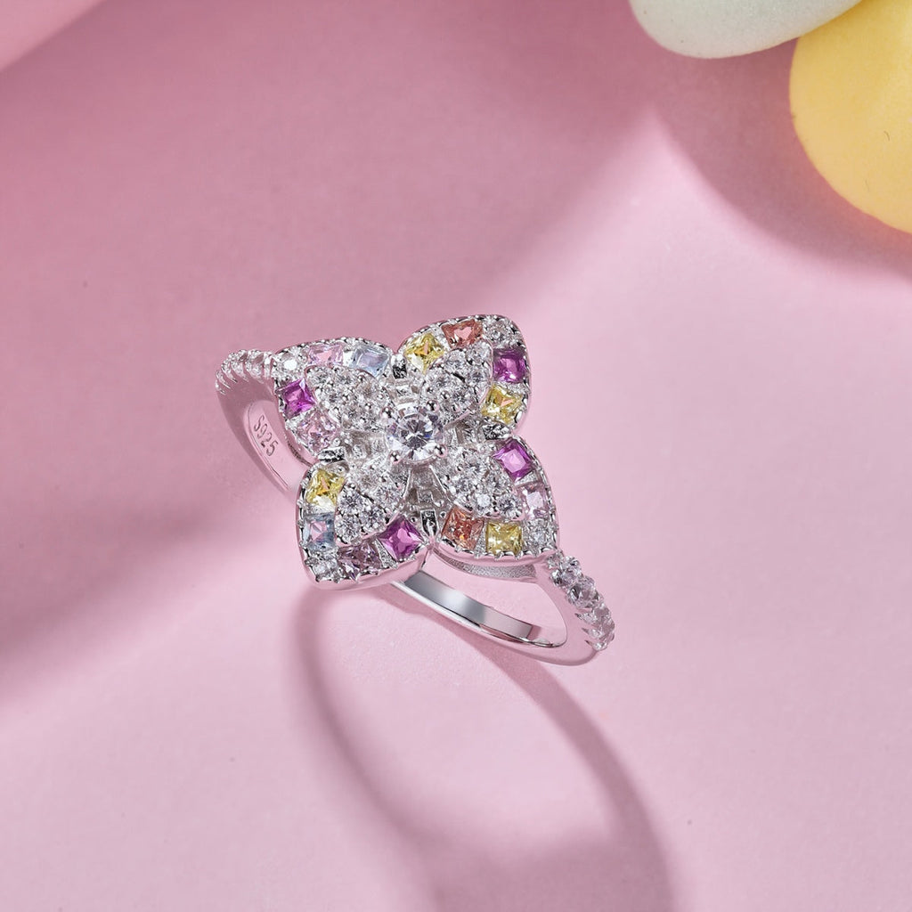 [Lumi Jewels]Luxurious Colorful Flower Shape Banquet Ring