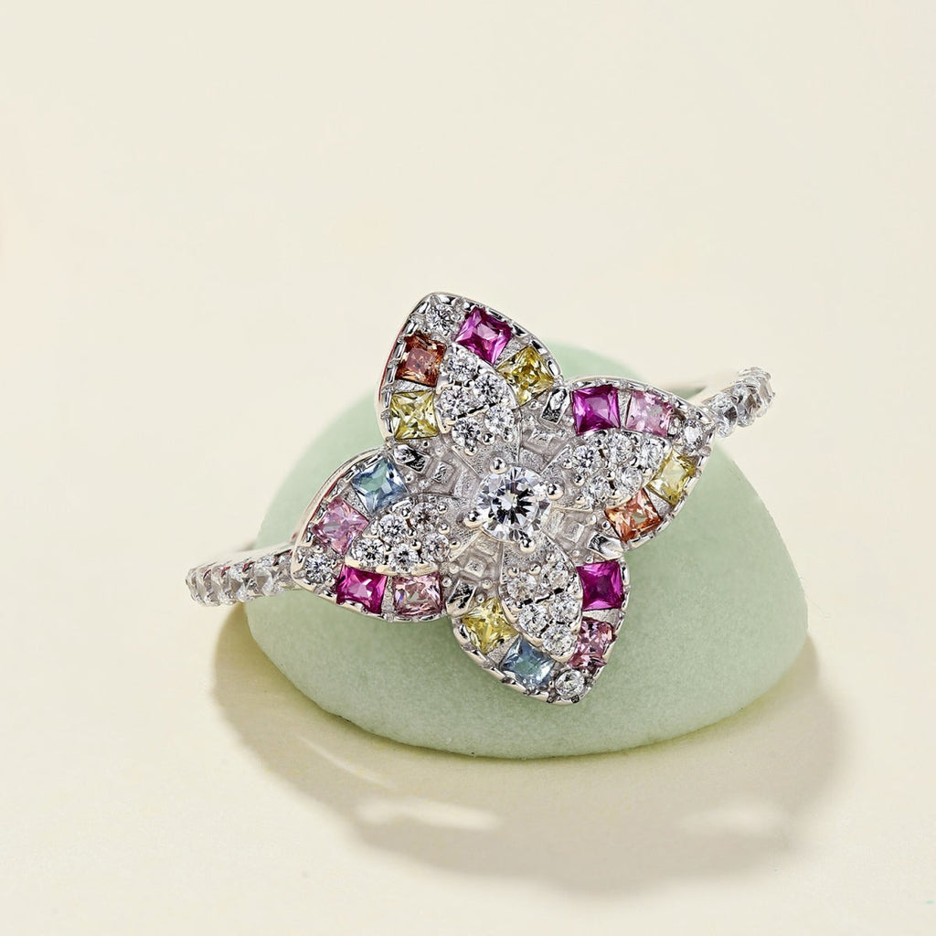 [Lumi Jewels]Luxurious Colorful Flower Shape Banquet Ring
