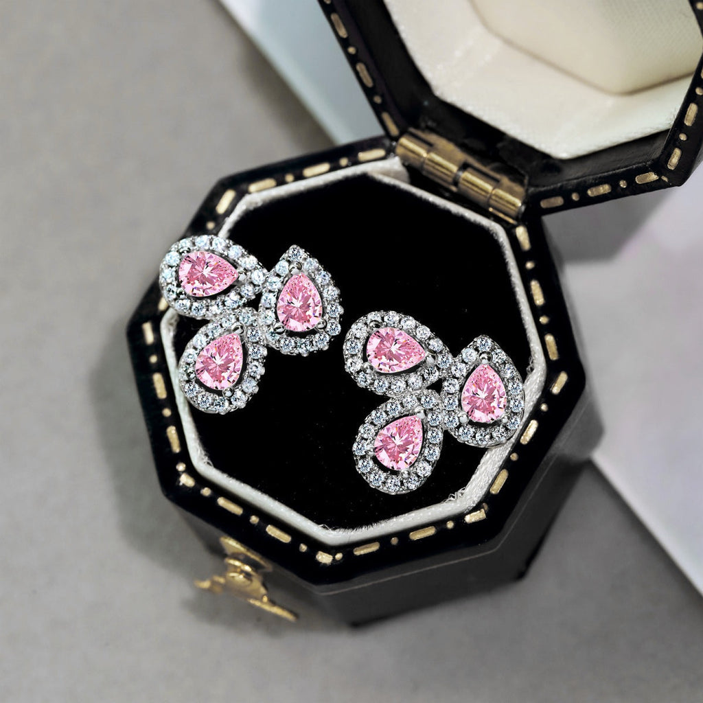 [Lumi Jewels]Ornate Flower Shape Pear Cut Lover Earrings