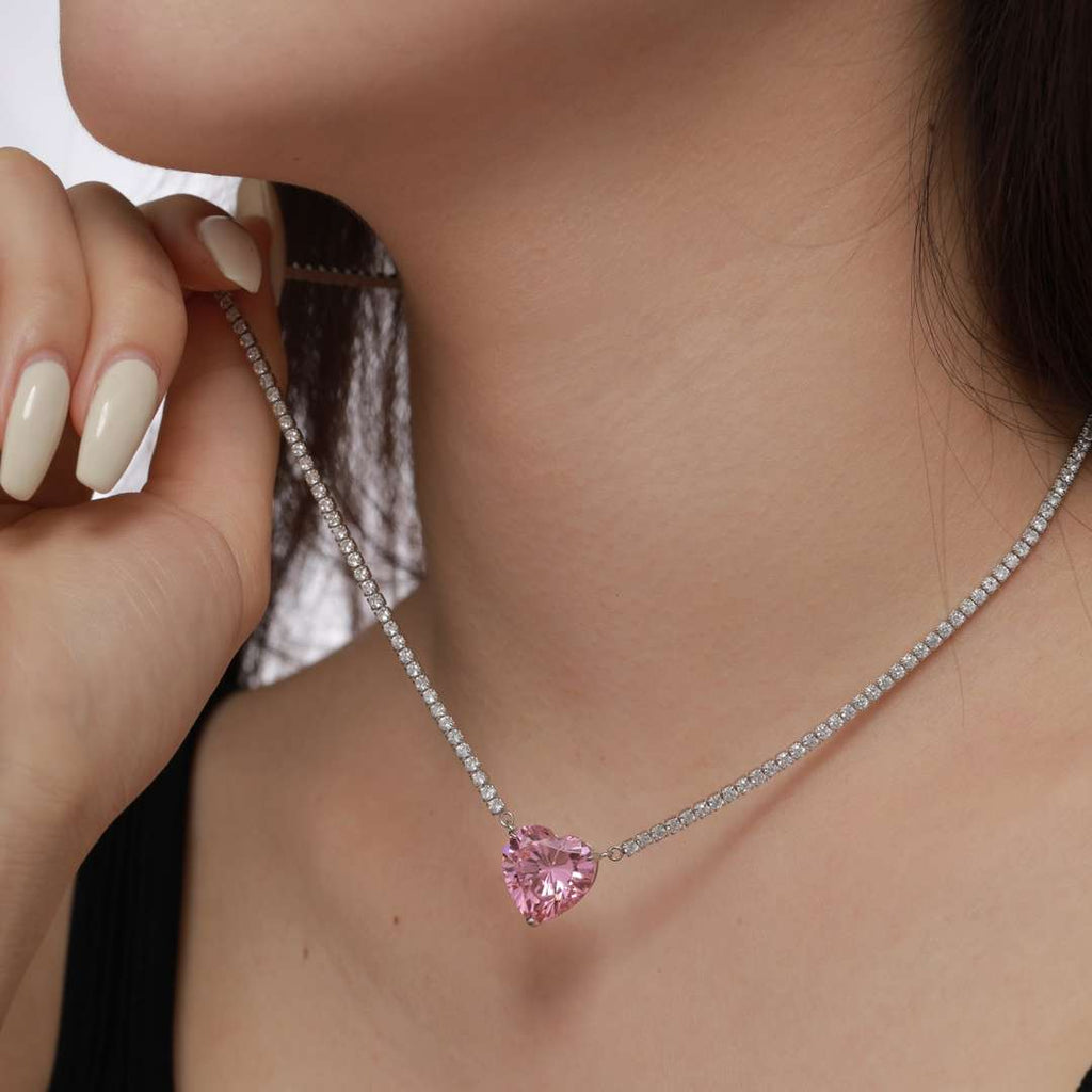 [Lumi Jewels]8.0 Carat Versatile Colorful Sweet Heart-Shaped Tennis Necklace