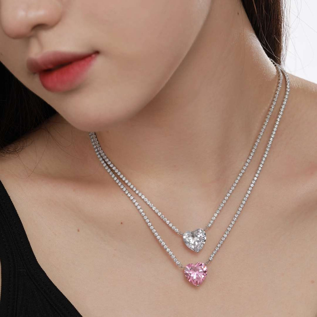 [Lumi Jewels]8.0 Carat Versatile Colorful Sweet Heart-Shaped Tennis Necklace