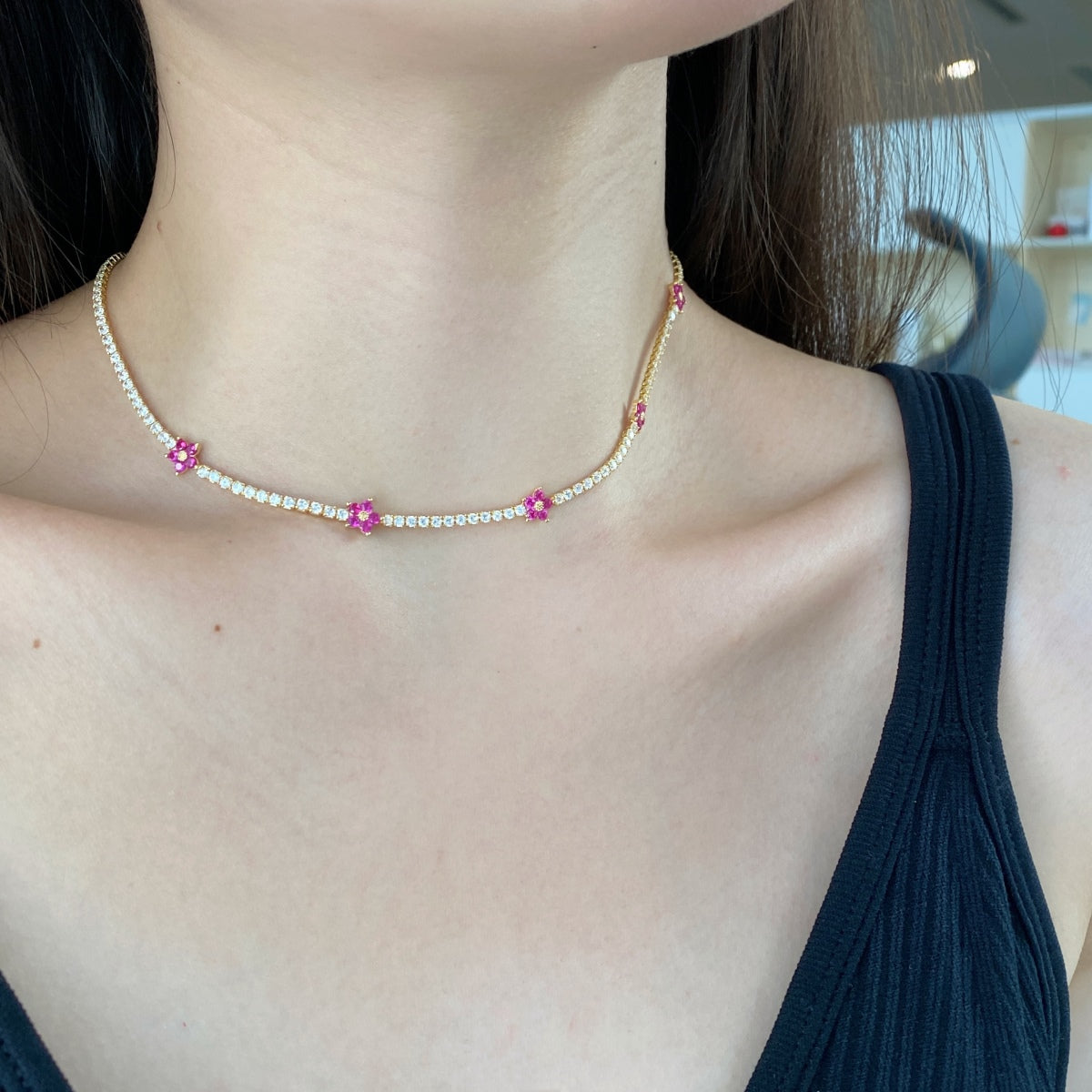 [Lumi Jewels]Luxurious Colorful Flower Tennis Necklace