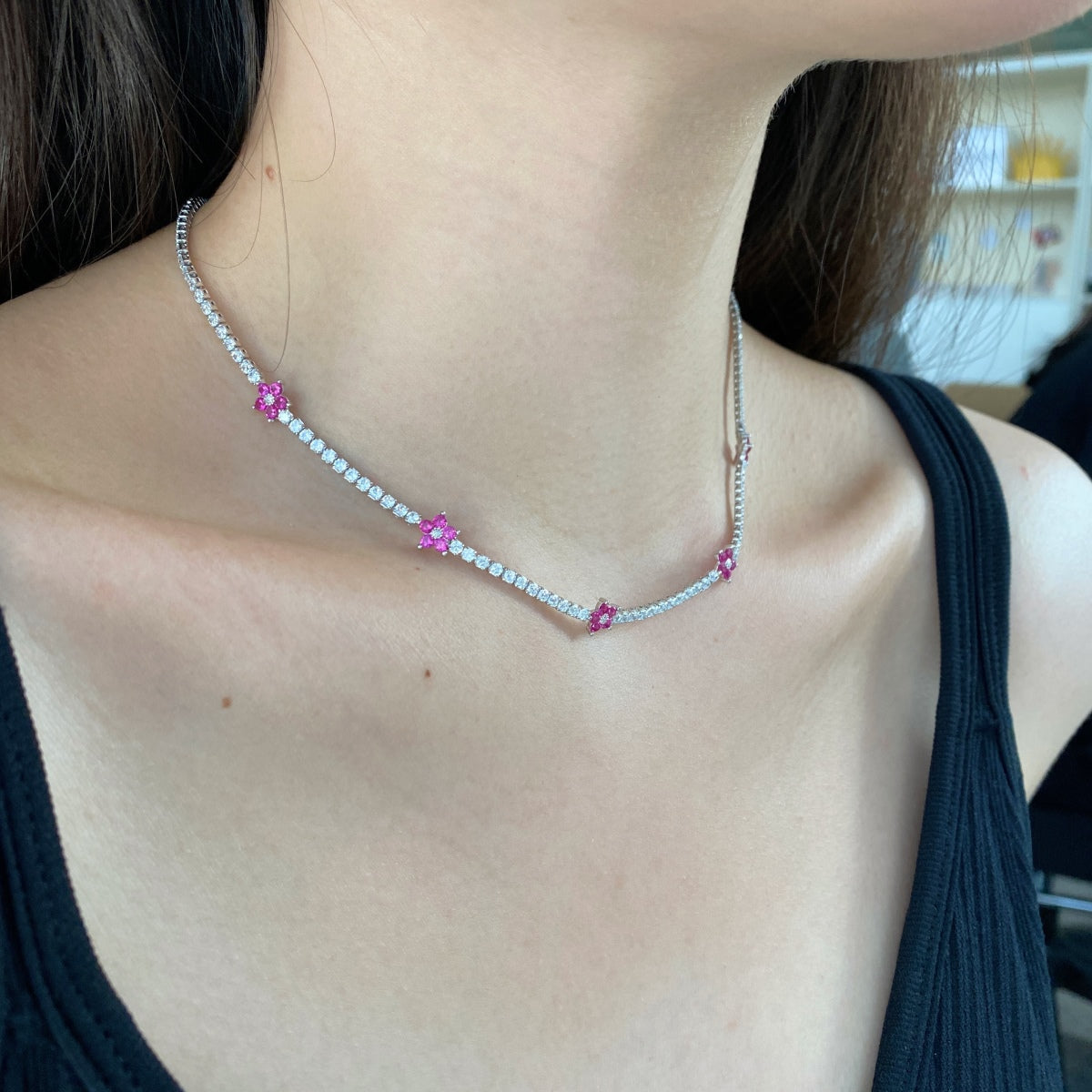 [Lumi Jewels]Luxurious Colorful Flower Tennis Necklace