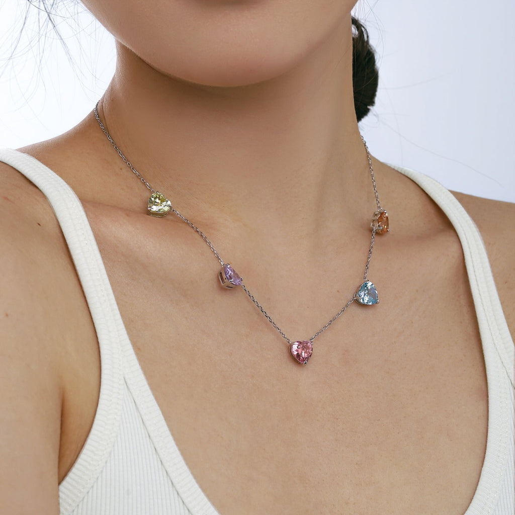 [Lumi Jewels]Sparkling Colorful Heart Cut Necklace