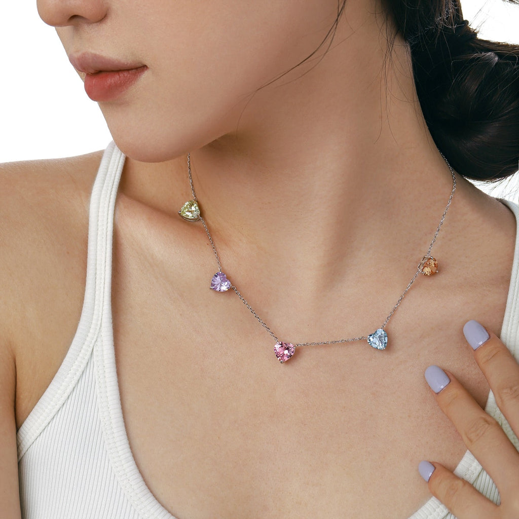 [Lumi Jewels]Sparkling Colorful Heart Cut Necklace