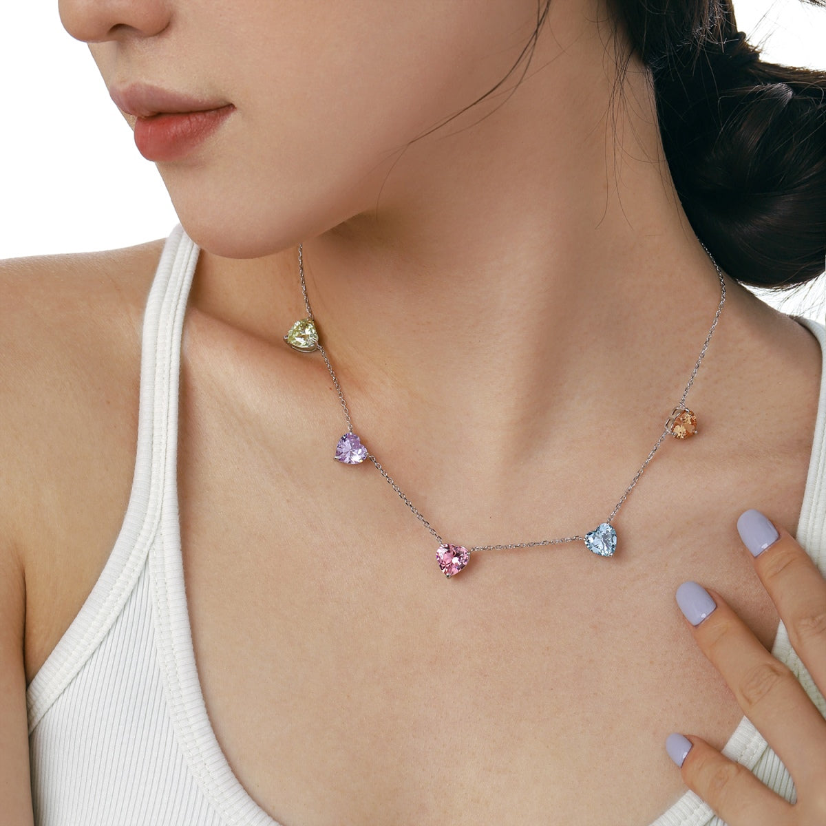 [Lumi Jewels]Sparkling Colorful Heart Cut Necklace