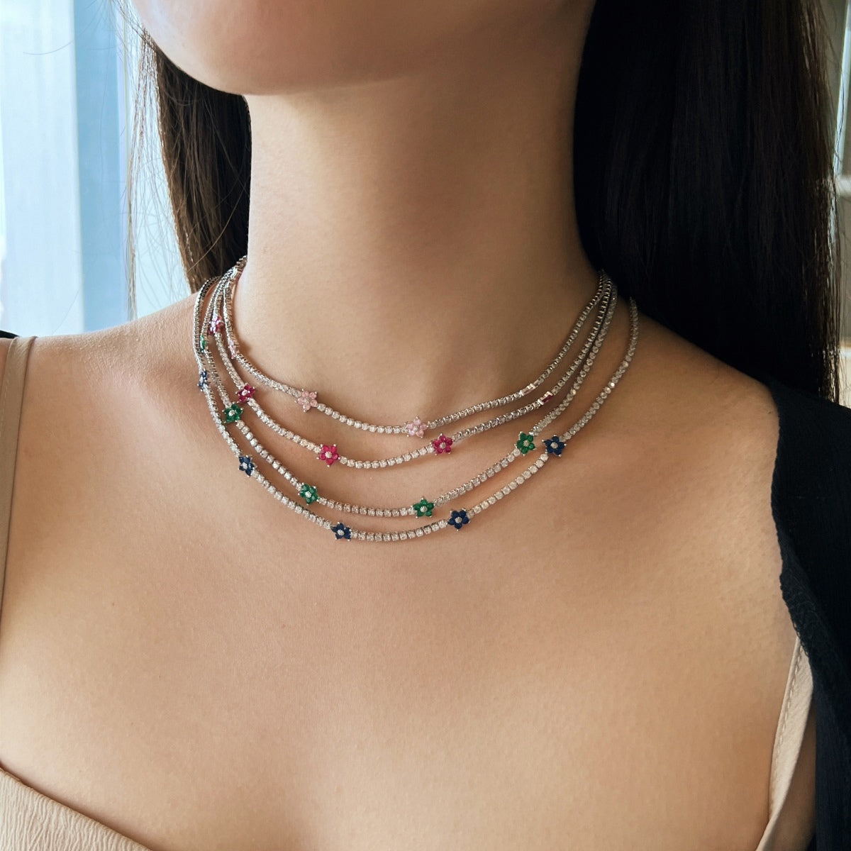 [Lumi Jewels]Luxurious Colorful Flower Tennis Necklace