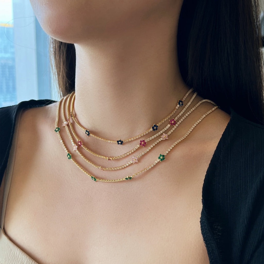 [Lumi Jewels]Luxurious Colorful Flower Tennis Necklace