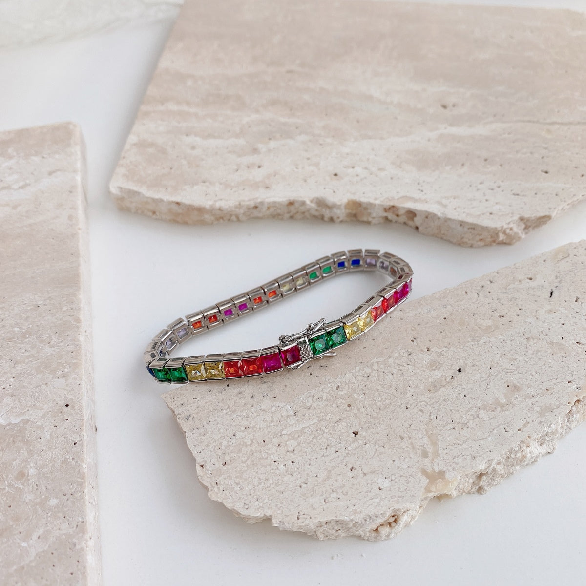 [Lumi Jewels]Radiant Colorful Princess Cut Tennis Bracelet