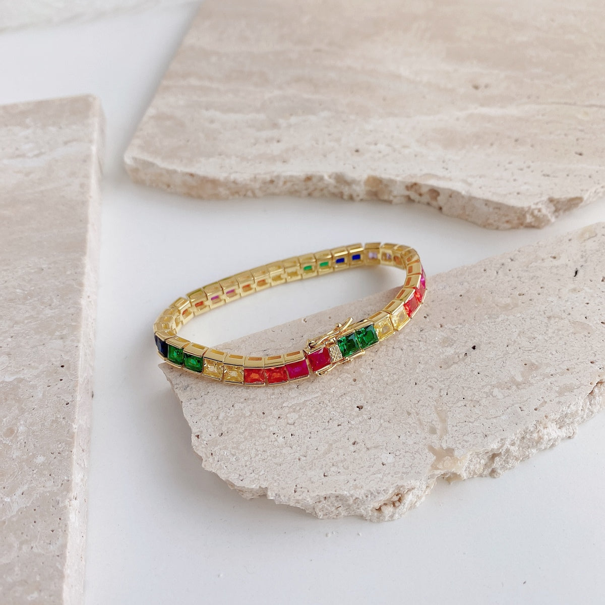 [Lumi Jewels]Radiant Colorful Princess Cut Tennis Bracelet