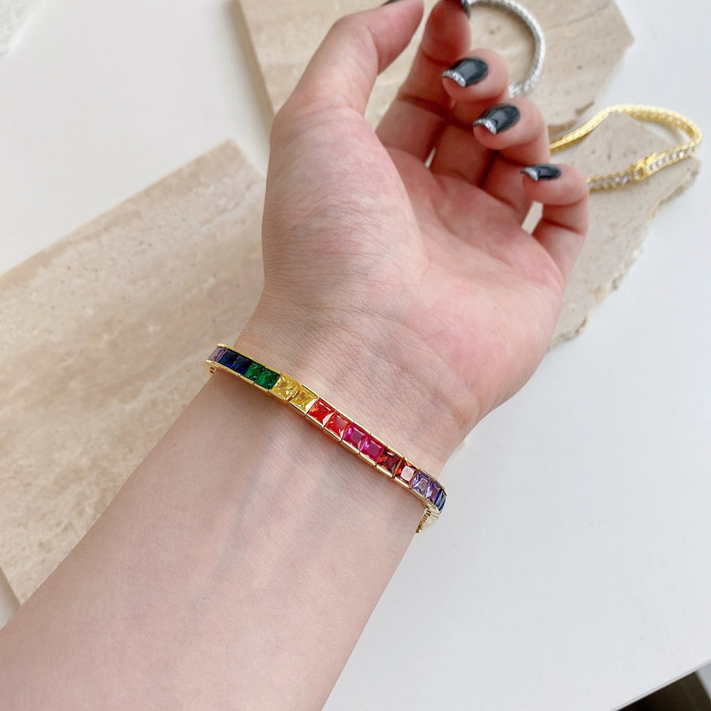 [Lumi Jewels]Radiant Colorful Princess Cut Tennis Bracelet