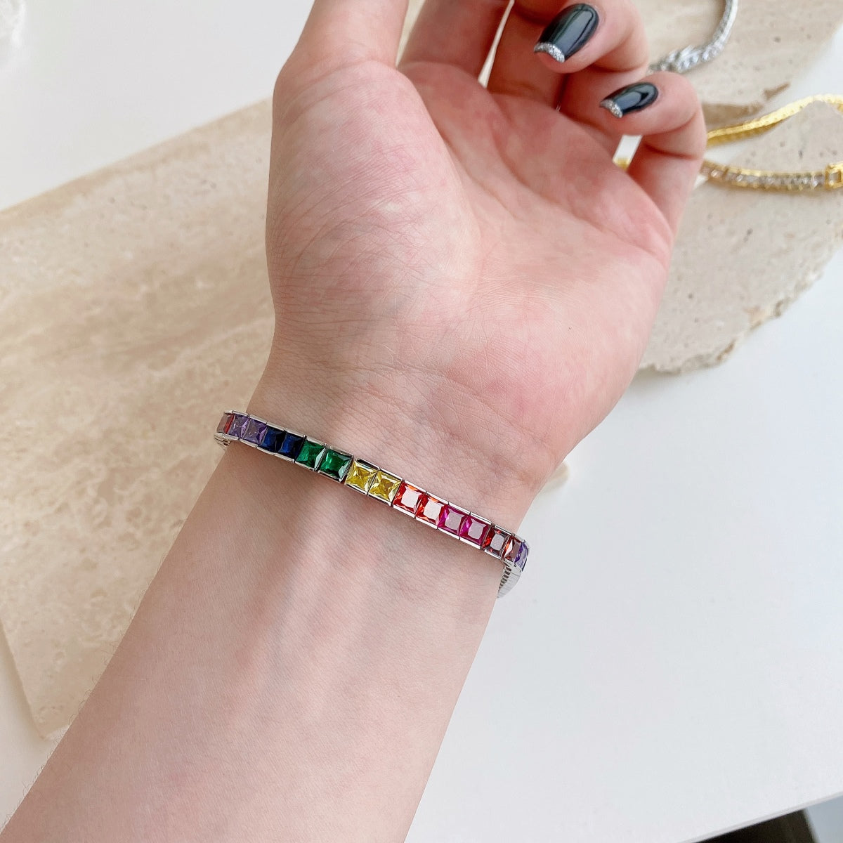 [Lumi Jewels]Radiant Colorful Princess Cut Tennis Bracelet