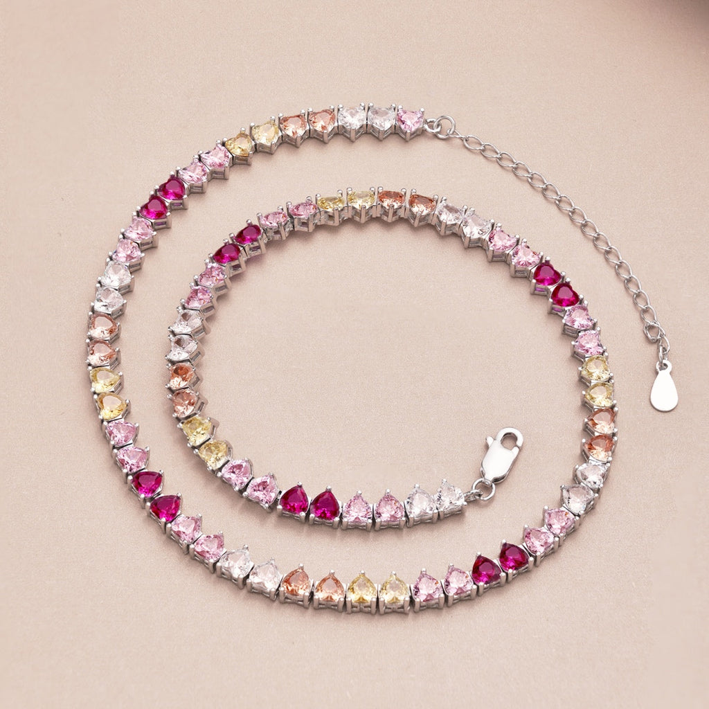 [Lumi Jewels]Sparkling Colorful Full Heart Tennis Necklace