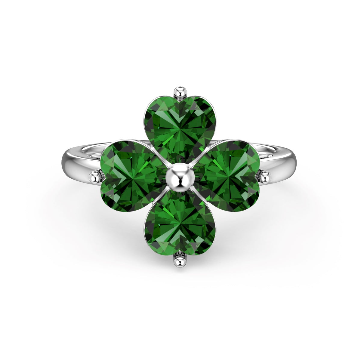 [Lumi Jewels]Heart-shaped Four-Leaf Clover Ball Ring