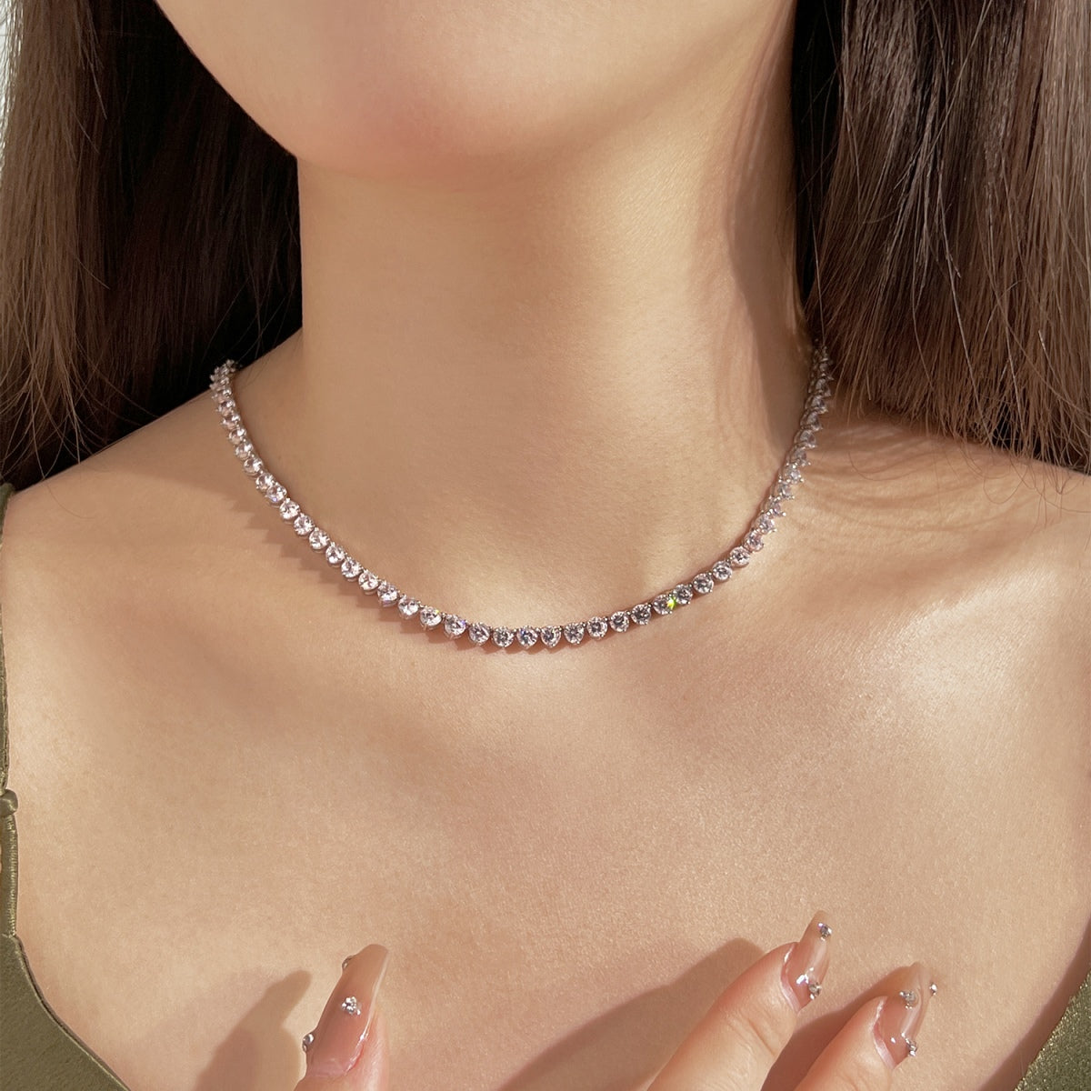 [Lumi Jewels]Ornate Heart Cut Tennis Necklace