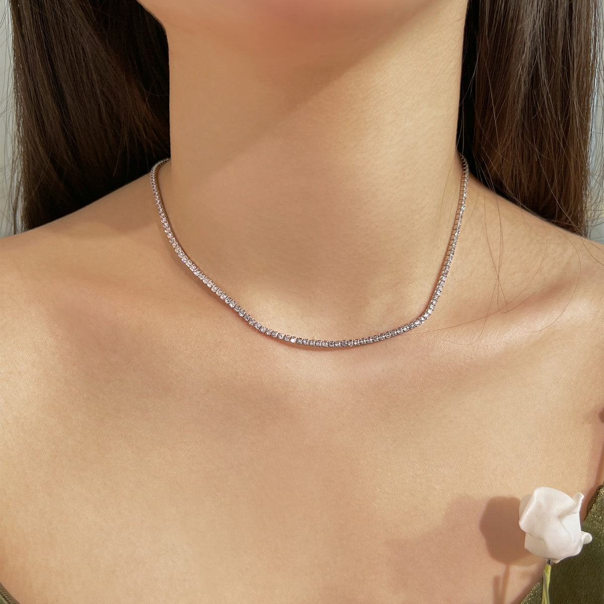 [Lumi Jewels]Delicate Round Shape Tennis Necklace