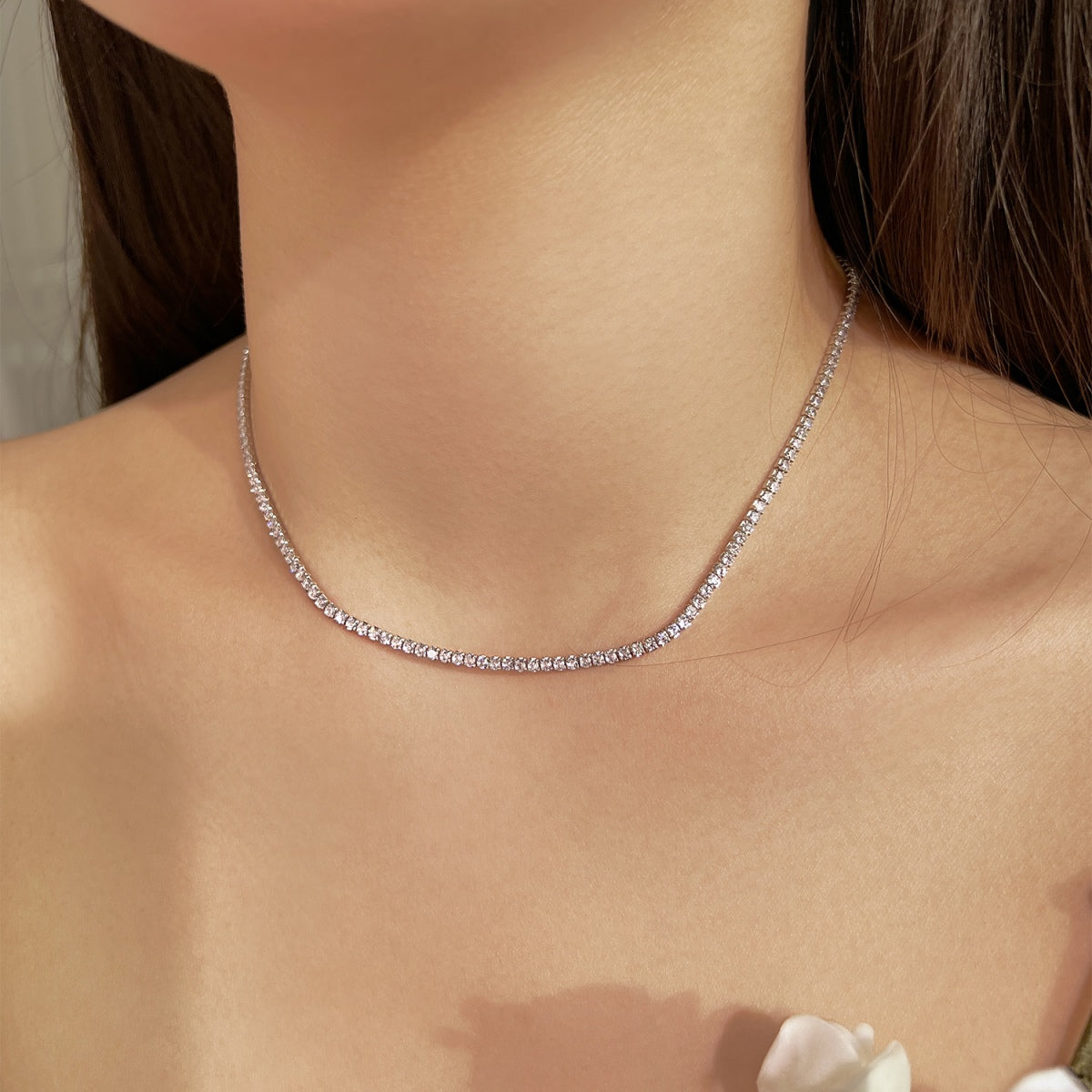[Lumi Jewels]Delicate Round Shape Tennis Necklace