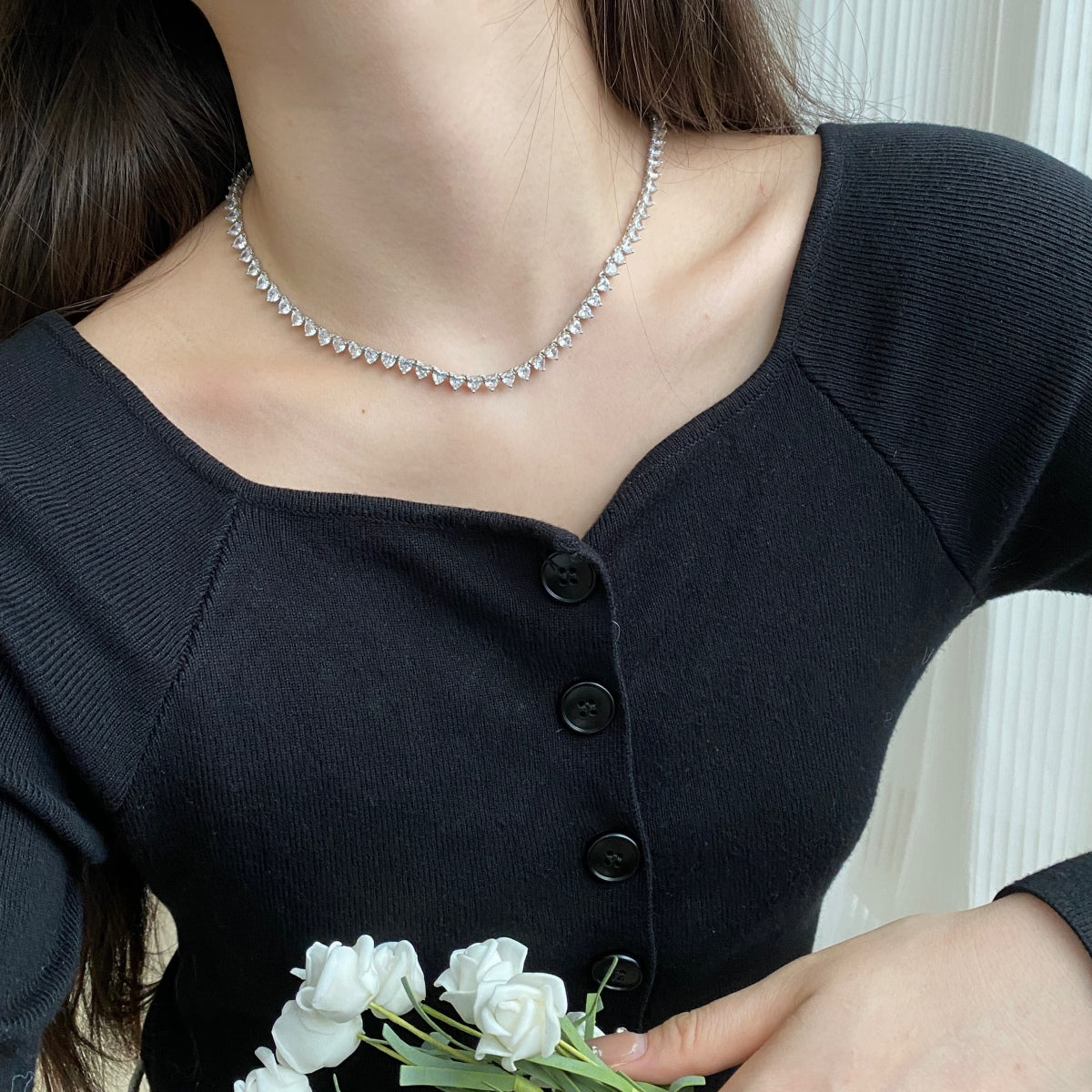[Lumi Jewels]Ornate Heart Cut Tennis Necklace
